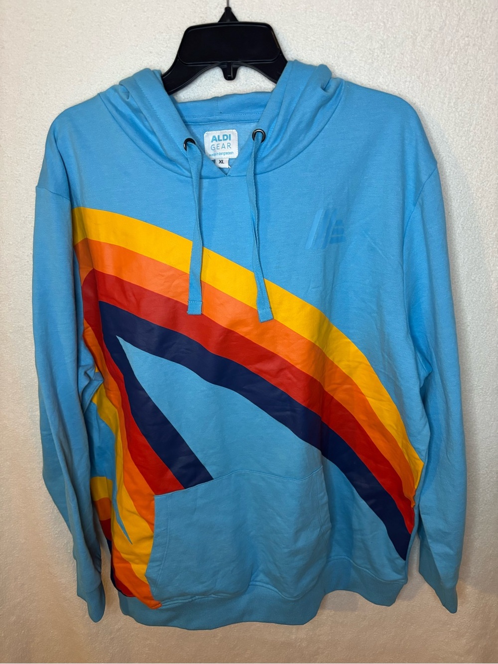 NEW Aldi Gear Blue Logo Hooded Sweatshirt Hoodie XL Stripes Pockets